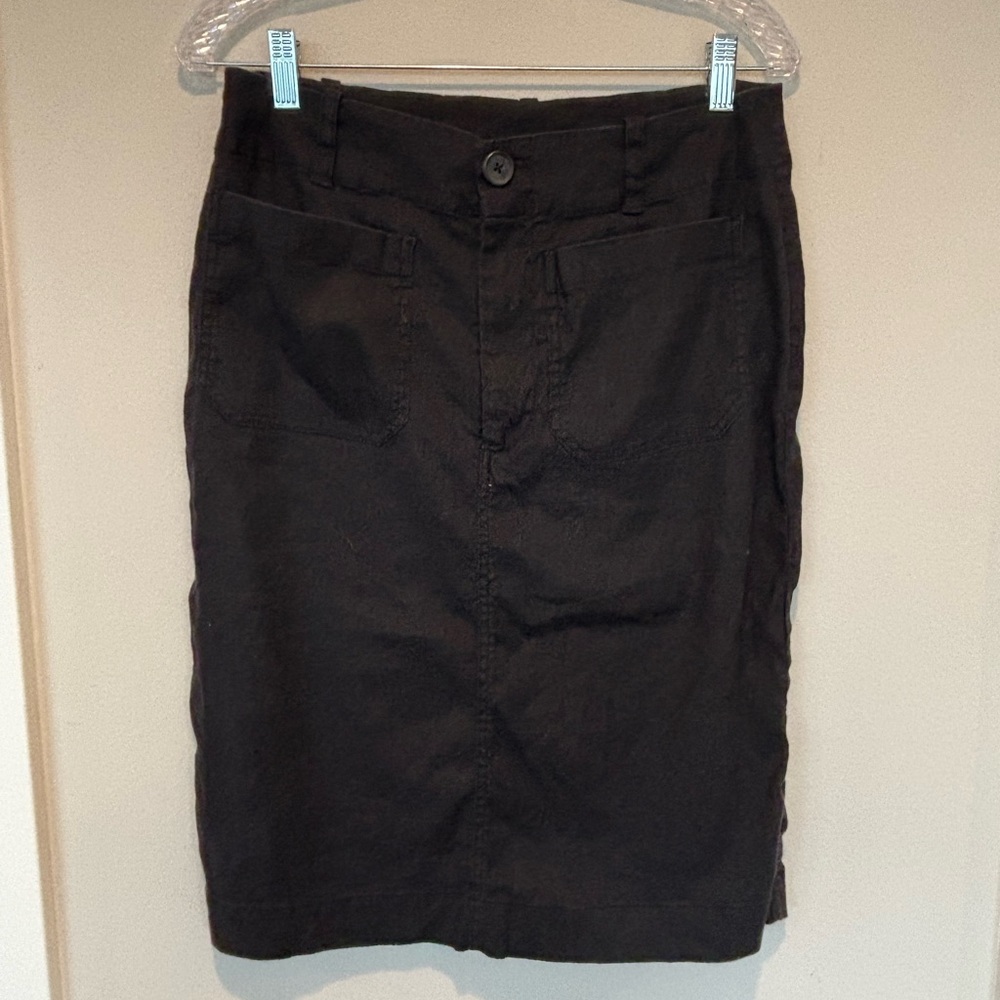 Maeve Black Linen Pencil Skirt with Front Pockets 053